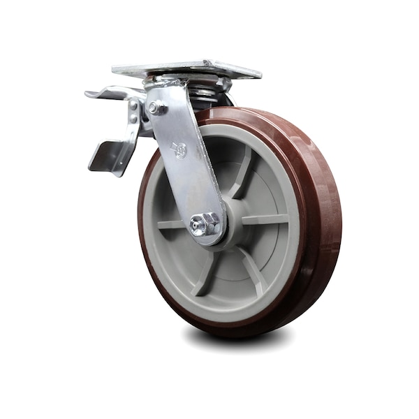 8 Inch Polyurethane Swivel Caster with Roller Bearing and Total Lock Brake SCC